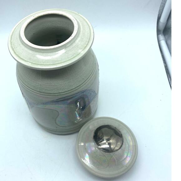 Blue, silver Red pottery Lidded Jar,Modern Abstract design
Function - Picture 4 of 7